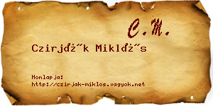 Czirják Miklós névjegykártya